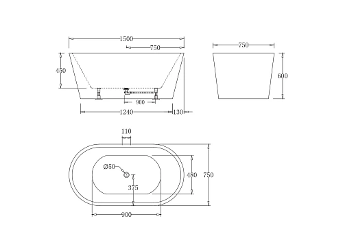 Ванна отдельностоящая BelBagno BB71-1500-W0 1500x750x600 акриловая Ванна отдельностоящая BelBagno BB71-1500-W0 1500x750x600 акриловая