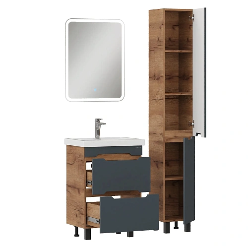 Тумба под раковину Onika Айленд 50 см 105042 напольная, графит/дуб крафт золотой (для Фостер 50) Тумба под раковину Onika Айленд 50 см 105042 напольная, графит/дуб крафт золотой (для Фостер 50)