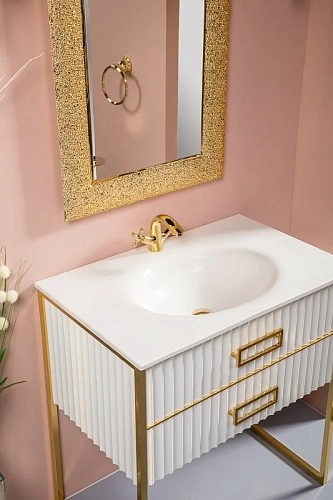 Тумба под раковину Armadi Art Monaco 80см белая глянец + золото под раковину 866-080-WG Тумба под раковину Armadi Art Monaco 80см белая глянец + золото под раковину 866-080-WG