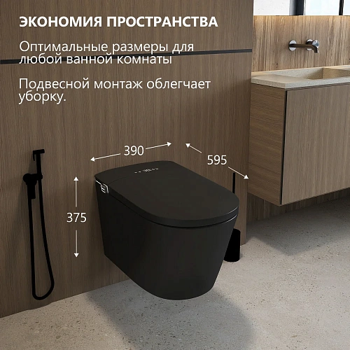 Унитаз SMART ABBER Bequem AC1121SMB подвесной, электронный с функцией биде, черный матовый Унитаз SMART ABBER Bequem AC1121SMB подвесной, электронный с функцией биде, черный матовый