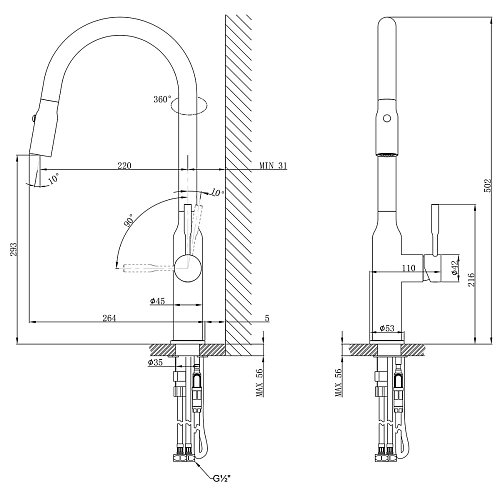 Смеситель для кухни Lemark Expert LM5086S с вытягивающимся поворотным изливом, сталь Смеситель для кухни Lemark Expert LM5086S с вытягивающимся поворотным изливом, сталь