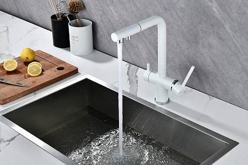 Смеситель для кухни Paulmark SERPENTINE белый матовый Se213222-WH Смеситель для кухни Paulmark SERPENTINE белый матовый Se213222-WH