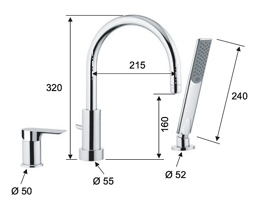 Смеситель на борт ванны Remer Infinity I07BG, золото брашированное Смеситель на борт ванны Remer Infinity I07BG, золото брашированное