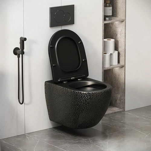 Унитаз подвесной GROSSMAN GR-4455BBLS 480x365x370 черный безободковый с тонкой крышкой Унитаз подвесной GROSSMAN GR-4455BBLS 480x365x370 черный безободковый с тонкой крышкой