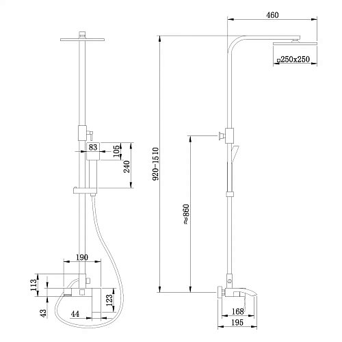 Душевая система ABBER Wasserfall AF8616BL с изливом, черный матовый Душевая система ABBER Wasserfall AF8616BL с изливом, черный матовый