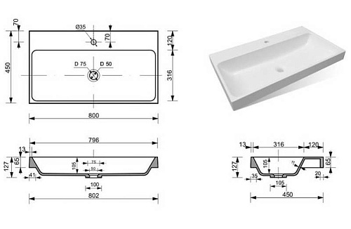 Раковина Эстет Малибу ФР-00006022 800х450 накладная Раковина Эстет Малибу ФР-00006022 800х450 накладная