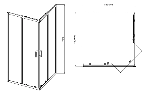 Душевой уголок Aquatek AQ.KV.090.1GM, стекло прозрачное, квадратный, двери раздвижные, 200x90x90 см, профиль оружейная сталь Душевой уголок Aquatek AQ.KV.090.1GM, стекло прозрачное, квадратный, двери раздвижные, 200x90x90 см, профиль оружейная сталь