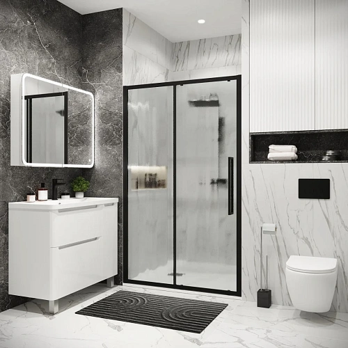 Душевая дверь GROSSMAN Cosmo 100.K33.02.130.21.02 (130x195) черный матовый, стекло шиншилла Душевая дверь GROSSMAN Cosmo 100.K33.02.130.21.02 (130x195) черный матовый, стекло шиншилла