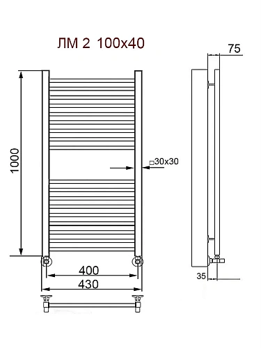 Полотенцесушитель водяной Ника MODERN ЛМ-2 100/40 RAL9016 белый матовый с вентилями (комплект люкс) ЛМ 2 100/40 RAL9016 с вентилями Полотенцесушитель водяной Ника MODERN ЛМ-2 100/40 RAL9016 белый матовый с вентилями (комплект люкс) ЛМ 2 100/40 RAL9016 с вентилями