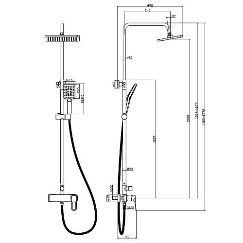 Душевая система Rossinka RS46-45 с регулируемой высотой штанги Душевая система Rossinka RS46-45 с регулируемой высотой штанги