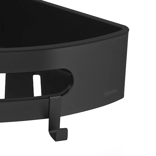 Полка Lemark SHELF LINE угловая с крючками, черный/ вставка-пластик черный 9772047 Полка Lemark SHELF LINE угловая с крючками, черный/ вставка-пластик черный 9772047