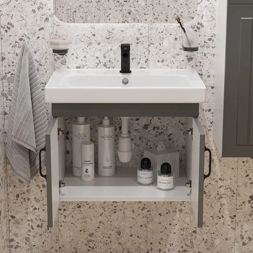 Тумба с раковиной DIWO Сочи 60 подвесная, антрацит 579267 Тумба с раковиной DIWO Сочи 60 подвесная, антрацит 579267