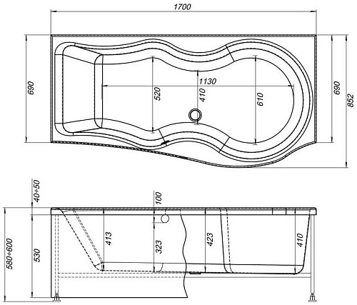 Акриловая ванна Aquanet Nicol 170x70/85 R 00203514 Акриловая ванна Aquanet Nicol 170x70/85 R 00203514