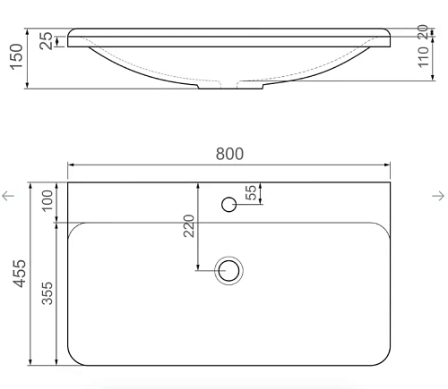 Раковина AQUAme Solo 80 Solo 08.80/W/RL мебельная Раковина AQUAme Solo 80 Solo 08.80/W/RL мебельная