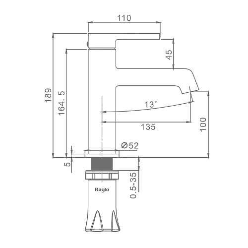Смеситель для раковины Raglo R20.10.09, графит Смеситель для раковины Raglo R20.10.09, графит