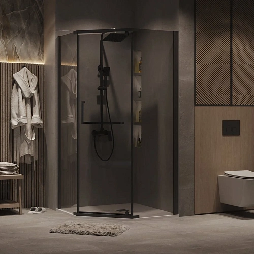 Душевой уголок GROSSMAN Pragma 302.K33.03.1010.21.10 (100x100x195) трапеция,распашн,черн.матов,стекло тониров Душевой уголок GROSSMAN Pragma 302.K33.03.1010.21.10 (100x100x195) трапеция,распашн,черн.матов,стекло тониров