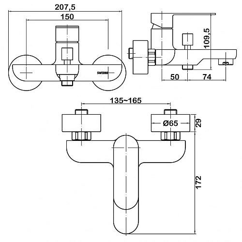 Смеситель для ванны Swedbe Vulcan 1130 Смеситель для ванны Swedbe Vulcan 1130