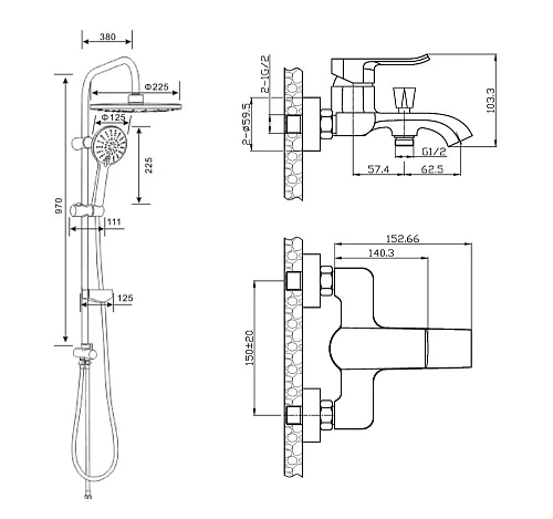 Душевая система Agger Happy A0493500 с изливом, хром Душевая система Agger Happy A0493500 с изливом, хром
