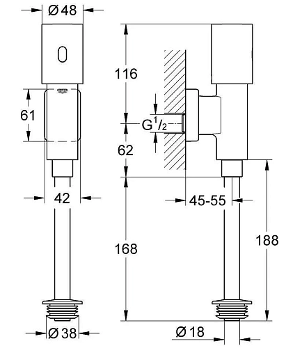 Смывное устройство для писсуара GROHE Tectron с инфракрасным управлением (1 режим смыва), хром (3742 37421000 Смывное устройство для писсуара GROHE Tectron с инфракрасным управлением (1 режим смыва), хром (3742 37421000