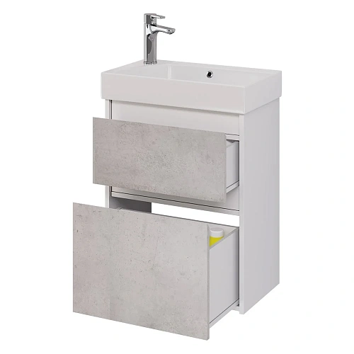 Тумба под раковину DREJA SLIM, 55 см, подвесная/напольная, 2 ящика, белый глянец / бетон 99.0502 Тумба под раковину DREJA SLIM, 55 см, подвесная/напольная, 2 ящика, белый глянец / бетон 99.0502