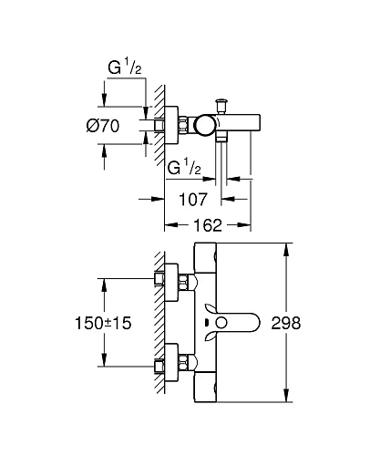 Смеситель для ванны GROHE Grohtherm 1000 Cosmopolitan New термостатический, хром (34215002) Смеситель для ванны GROHE Grohtherm 1000 Cosmopolitan New термостатический, хром (34215002)