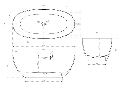 Ванна отдельностоящая ABBER AS9624-1.5 150x72 универсальная, белая матовая, искусственный камень Ванна отдельностоящая ABBER AS9624-1.5 150x72 универсальная, белая матовая, искусственный камень