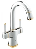 Смеситель для раковины GROHE Grandera с донным клапаном и поворотным изливом, хром/золото (21107IG0)