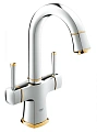Смеситель для раковины GROHE Grandera с донным клапаном и поворотным изливом, хром/золото (21107IG0) Смеситель для раковины GROHE Grandera с донным клапаном и поворотным изливом, хром/золото (21107IG0)