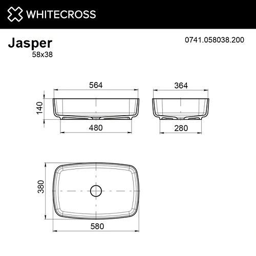 Раковина WHITECROSS Jasper 0741.058038.200 58x38 белый матовый из искусственного камня Раковина WHITECROSS Jasper 0741.058038.200 58x38 белый матовый из искусственного камня