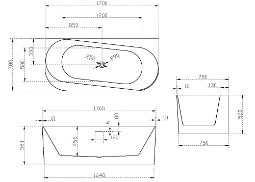 Акриловая ванна ABBER AB9494-1.7 170x78 универсальная, белая Акриловая ванна ABBER AB9494-1.7 170x78 универсальная, белая