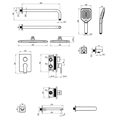 Душевая система Rossinka W35-55, встраиваемая Душевая система Rossinka W35-55, встраиваемая