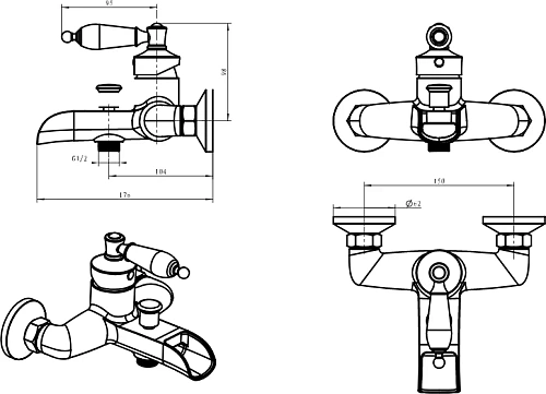 Смеситель для ванны Boheme Vogue 213-MR-V золото Murano, фиолетовое Смеситель для ванны Boheme Vogue 213-MR-V золото Murano, фиолетовое