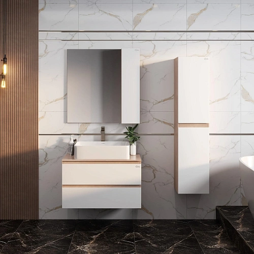 Зеркальный шкаф Onika Алеста 80 см 208095 белый/камень светлый, правый Зеркальный шкаф Onika Алеста 80 см 208095 белый/камень светлый, правый