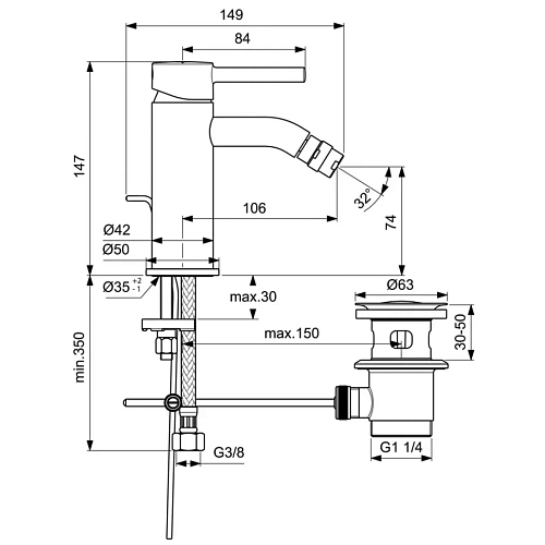 Смеситель для биде Ideal Standard CERALINE BC197XG Смеситель для биде Ideal Standard CERALINE BC197XG