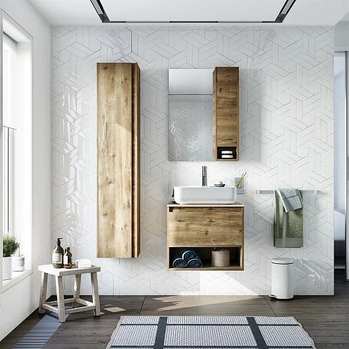 Тумба с раковиной STWORKI Карлстад 60 дуб рустикальный, простоун беж 425083 Тумба с раковиной STWORKI Карлстад 60 дуб рустикальный, простоун беж 425083