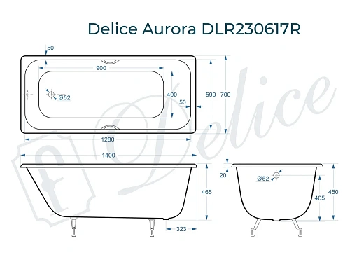 Ванна чугунная Delice Aurora 1400х700 с отверстиями под ручки DLR230617R Ванна чугунная Delice Aurora 1400х700 с отверстиями под ручки DLR230617R