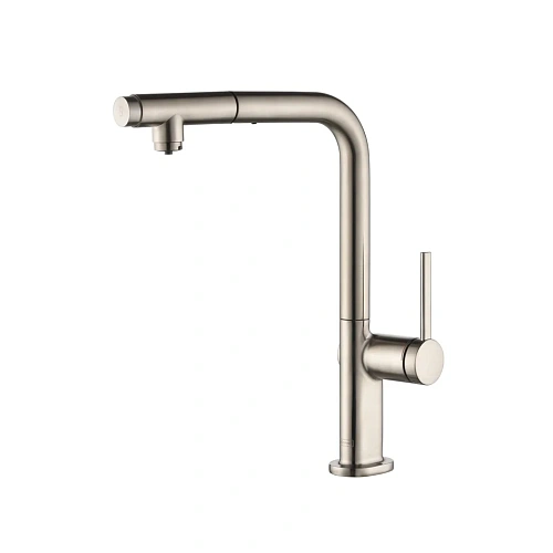 Смеситель для кухни AQUAme Cucina AQM9903BN с выдвижным изливом, с подключением к фильтру с питьевой водой, никель шлифованный Смеситель для кухни AQUAme Cucina AQM9903BN с выдвижным изливом, с подключением к фильтру с питьевой водой, никель шлифованный