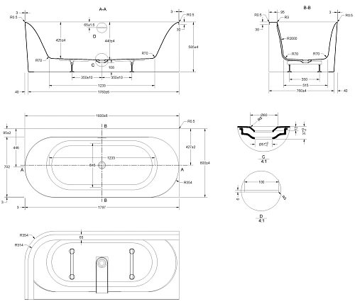 Акриловая ванна Vincea VBT-704-1800-L 1800x800x585, белая, левая, щелевой перелив, слив белый Акриловая ванна Vincea VBT-704-1800-L 1800x800x585, белая, левая, щелевой перелив, слив белый