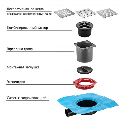 Душевой трап BERGES ZENTRUM Uno 100х100, матовый хром, выпуск D50 H65 боковой 090371 Душевой трап BERGES ZENTRUM Uno 100х100, матовый хром, выпуск D50 H65 боковой 090371