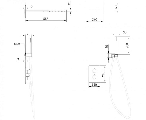 Душевая система ABBER Weiss Insel AF8052 скрытого монтажа без излива, термостат, хром Душевая система ABBER Weiss Insel AF8052 скрытого монтажа без излива, термостат, хром