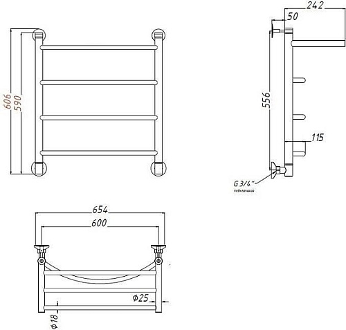 Полотенцесушитель водяной Aquanet Romeo 600x600, с верхней полкой 00234563 Полотенцесушитель водяной Aquanet Romeo 600x600, с верхней полкой 00234563