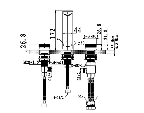 Смеситель для раковины ARROW AMP23872CP на 3 отверстия, хром Смеситель для раковины ARROW AMP23872CP на 3 отверстия, хром