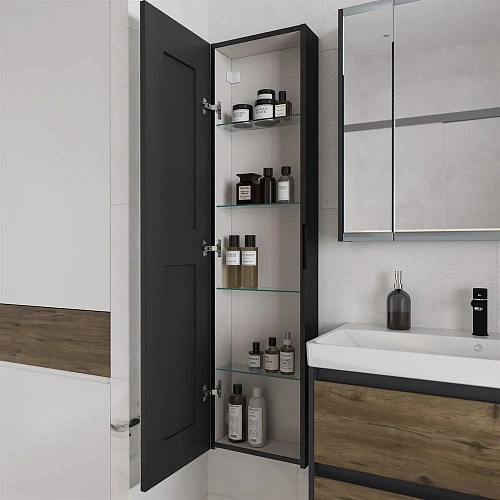 Шкаф-пенал STWORKI Кронборг МВК077 40, с подсветкой, черный 541673 Шкаф-пенал STWORKI Кронборг МВК077 40, с подсветкой, черный 541673