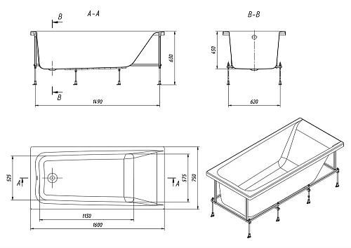 Акриловая ванна Roca Elba 160х75 прямоугольная белая 248619000 Акриловая ванна Roca Elba 160х75 прямоугольная белая 248619000