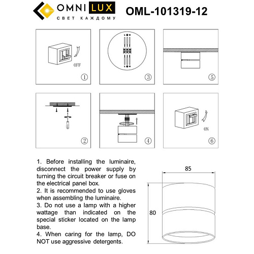 Светильник встраиваемый-накладной Omnilux Lenno OML-101319-12 Светильник встраиваемый-накладной Omnilux Lenno OML-101319-12