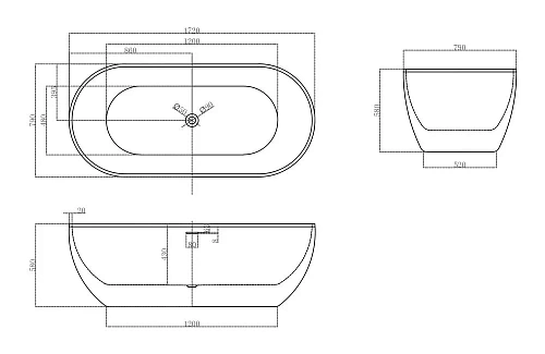 Ванна отдельностоящая ABBER AB9241MW 172x79 универсальная, белая матовая, акриловая Ванна отдельностоящая ABBER AB9241MW 172x79 универсальная, белая матовая, акриловая