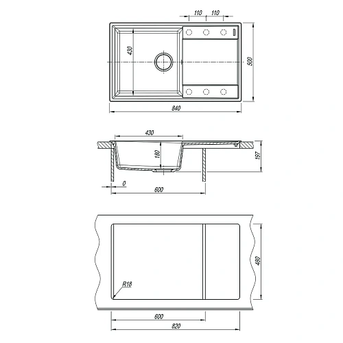 Кухонная мойка Lemark IMANDRA 840 врезная из кварцгранита, с крылом, серый шелк 9910035 Кухонная мойка Lemark IMANDRA 840 врезная из кварцгранита, с крылом, серый шелк 9910035