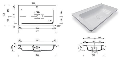 Раковина Эстет Каре Люкс ФР-00005713 800х450 накладная Раковина Эстет Каре Люкс ФР-00005713 800х450 накладная