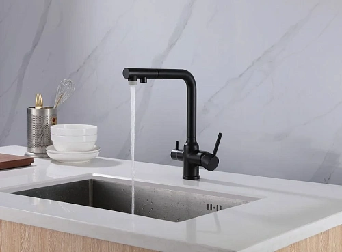 Смеситель для кухни ABBER Emotion AF8814B с подключением фильтра и выдвижной лейкой, черный матовый Смеситель для кухни ABBER Emotion AF8814B с подключением фильтра и выдвижной лейкой, черный матовый