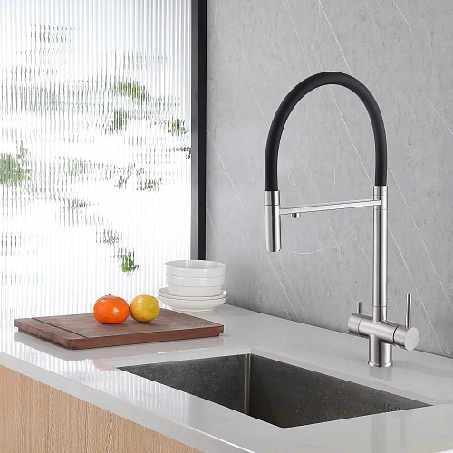 Смеситель для кухни ABBER Wasser Kreis AF81141SP с подключением фильтра и выдвижной лейкой, сатин Смеситель для кухни ABBER Wasser Kreis AF81141SP с подключением фильтра и выдвижной лейкой, сатин